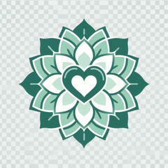 Green Heart Mandala Flower Symbol.