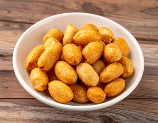 Golden, crunchy peanut snack in bowl