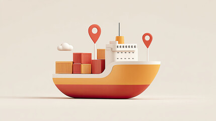 Obraz premium Container ship with location pins and cloud, creative logistics