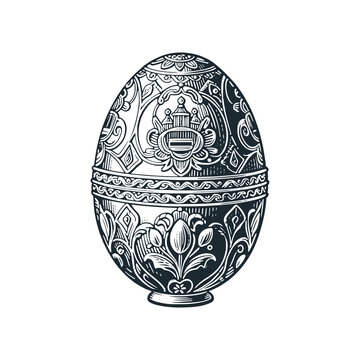 Vintage Faberg&eacute; egg &ndash; Black and White Icon Vector and Illustration	
