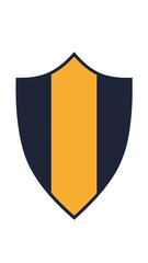 Fototapeta premium Minimalist flat shield icon with black and yellow vertical stripes vector illustration for protection security concept design