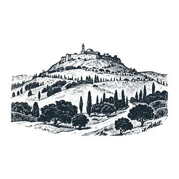 Mount of Olives, Jerusalem &ndash; Black and White Icon Vector and Illustration	