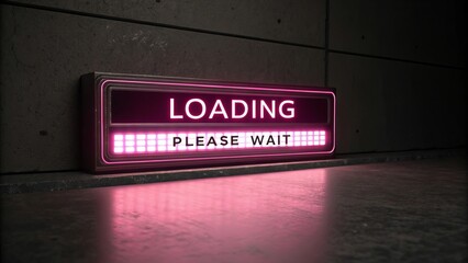 Loading bar animation with words 'LOADING PLEASE WAIT', glowing vibrantly against black background