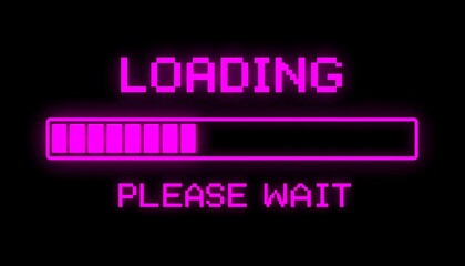 Loading bar animation with words 'LOADING PLEASE WAIT', glowing vibrantly against black background
