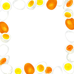 ゆで卵のフレーム　手描き水彩イラスト背景素材