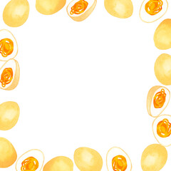 煮卵（味玉）のフレーム　手描き水彩イラスト背景素材