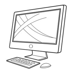All-in-one computer with abstract lines on screen line art