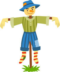 Autumn farming scarecrow design line illustration