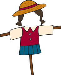 Autumn farming scarecrow design line illustration