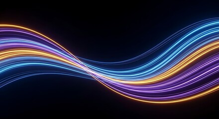 Naklejka premium Abstract neon light waves in blue, orange, and purple colors.