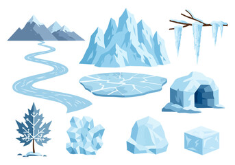 Set of winterthemed elements