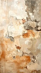 Weathered wall with peeling paint and exposed plaster in warm earth tones