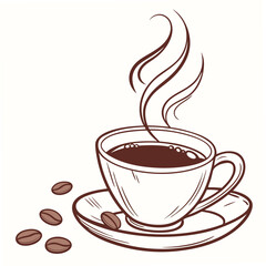 Obraz premium Coffee Cup with Few Beans and Steam Illustration saucer