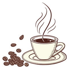 Obraz premium Coffee Cup with Pile of Falling Beans saucer