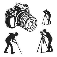 Collection of camera icons and photographer silhouettes