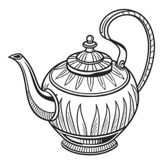 Decorative antique teapot with curved handle and patterned body