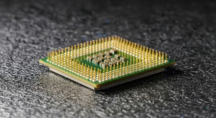 Close up of a computer processor chip with many pins