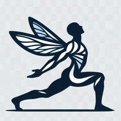 winged human figure in a yoga pose illustration.