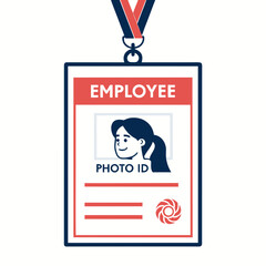 Employee photo ID badge with lanyard and red accents