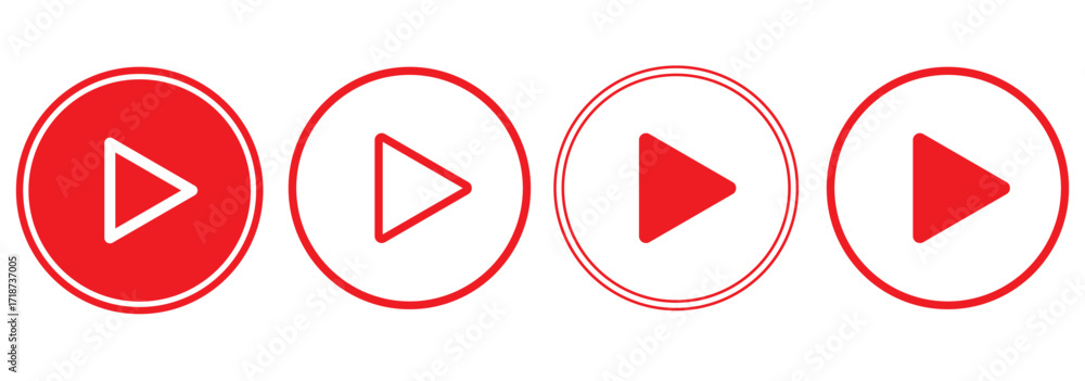 Poster play button icon set. start audio or video action symbol. video player concept . red play button ico