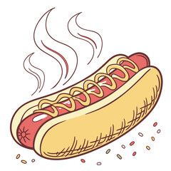 Hot Dog with Mustard and Steaming Effect sausage food