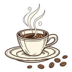 Hot Coffee Cup With Steam and Beans illustration
