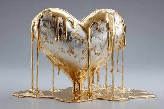 Melted gold heart dripping onto surface - Powered by Adobe