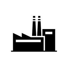 Factory produces goods with smoking chimneys in industrial area, representing manufacturing and production with environmental impact.