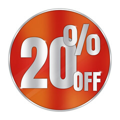 20 Percent Off Discount Sticker Icon – Red Sale Badge with Transparent Background for Promotions and Marketing