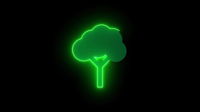Glowing neon tree eco icon animation. Green luminous outline symbolizing sustainability, climate, and nature. Perfect for digital design, motion graphics, and eco-friendly modern visuals.
