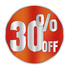 30 Percent Off Discount Sticker Icon – Red Sale Badge with Transparent Background for Promotions and Marketing