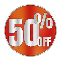 50 Percent Off Discount Sticker Icon – Red Sale Badge with Transparent Background for Promotions and Marketing