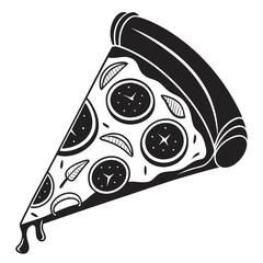 Monochrome Pizza Slice with Dripping Cheese and Citrus Keywords: pizza, slice, food, italian