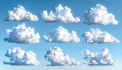 Fluffy White Cloud Formations Against a Bright Blue Sky Clear Weather Day Time Skycape Atmospheric Scene Detailed Texture and Volume of Cumulus Clouds