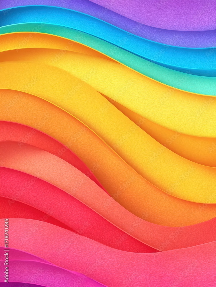 Poster wavy rainbow gradient background with textured surface presents vibrant colors moving diagonally acr