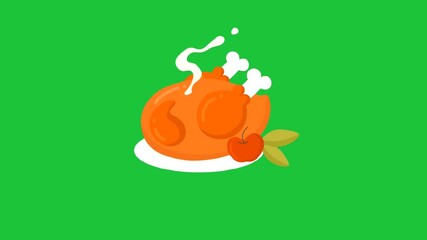 Animated roast turkey on green screen. Perfect for Thanksgiving, Christmas, and food projects. Easy to use