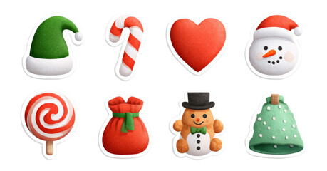 Colorful Holiday Icons with Santa Hat, Candy Cane, Snowman, and Gingerbread Man