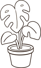 Coloring page of a potted taro plant
