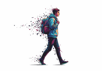 Fototapeta premium Dynamic Walking Figure with Abstract Backpack.