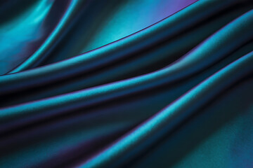 Luxurious dark blue and teal silk fabric with iridescent sheen