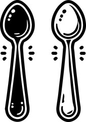 Illustration featuring two spoons with varying fill patterns side by side in a simple black and white style