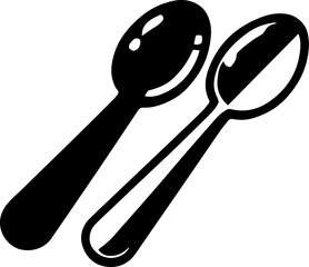 Illustration depicting two spoons positioned diagonally against a white background in a simple black design