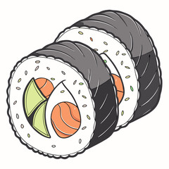 Three sushi rolls with salmon and cucumber japanese food