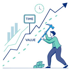 Time and value concept with man and hammer growth finance