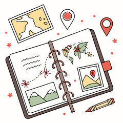 Travel Journal with Map and Location Pins Keywords: travel journal, map, travel, vacation, trip