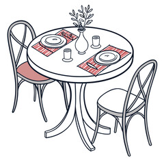 Two chairs and a round table set for dining table