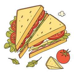 Two Triangle Sandwiches with Ingredients on White Background