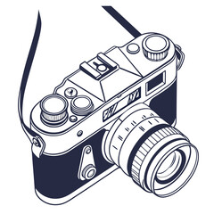 Vintage Rangefinder Camera with Strap Line Art retro