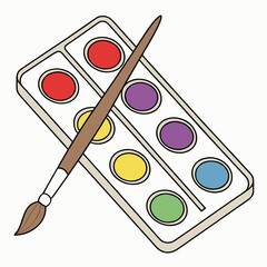 Watercolor Paint Set with Brush on White Background