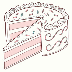 Whole cake with a slice removed and sprinkles dessert